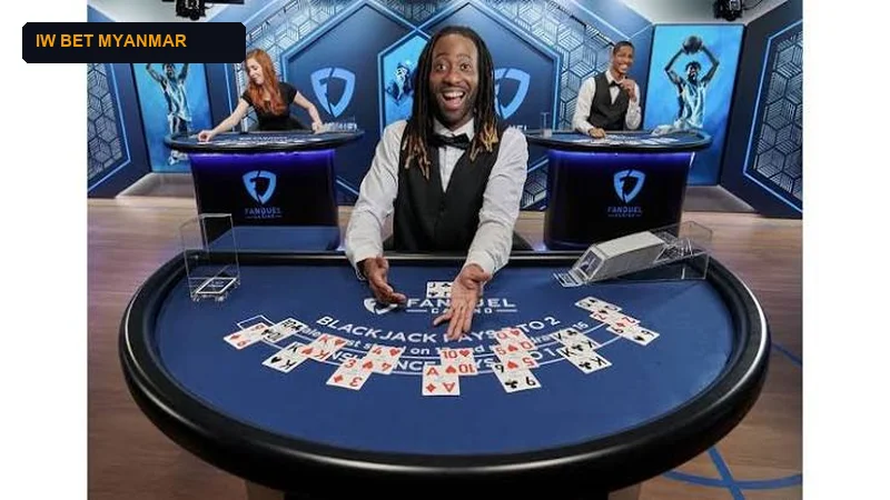 Live Dealer Blackjack Table with Basic Strategy Decision Cards